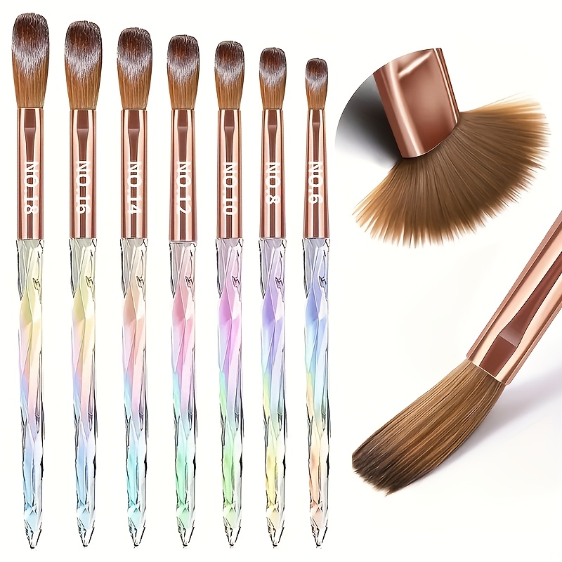 7pcs Acrylic Nail Brush Set, Easy To Clean, Durable Nail Art Brushes For Acrylic Application, Nail Extension & 3d Carving, Size 6-18