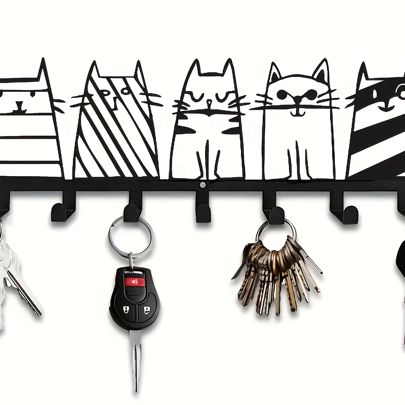 

Contemporary Metal Cat Wall Hooks, Kitten Design Key Holder Rack, Stylish And , For Home Decor, With Coats, Towels, Hats, And Jewelry Storage