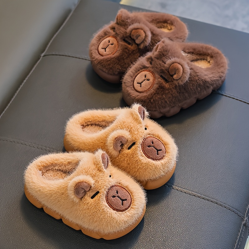 Zapatillas de felpa Capibara Niños Invierno Niñas Bebés Niños Interiores Hogar Antideslizantes con Tacón Invierno