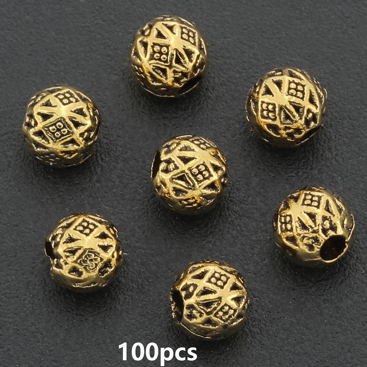 E-shop 100 Stk. runde Abstandsperlen aus Zinklegierung, ca. 4 mm, lose Perlen mit Löchern, dreidimensionale Perlen mit Punktemuster, Zierperlen,
