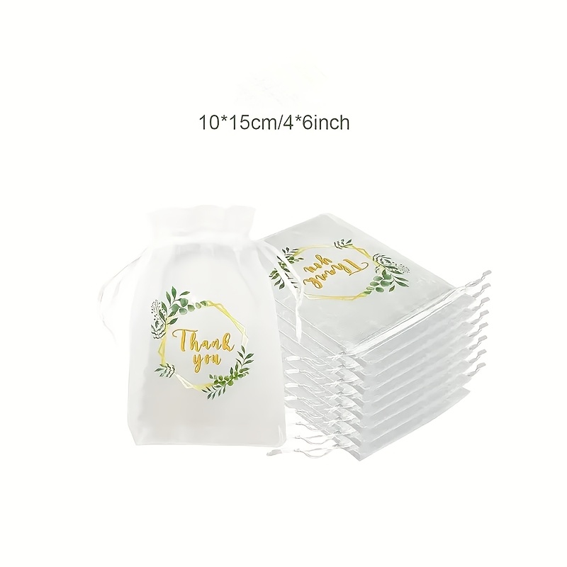 TEMU 50pcs Thank You Bags With Leaf Prints (4 X 6 Inches), Suitable For Wedding And Birthday Party Gifts, Jewelry Packaging For Bracelets And