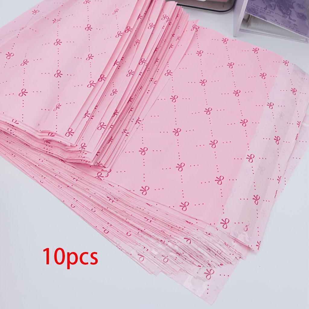 TEMU 10pcs Pink Small Printed Bow Courier Bags, High-quality Shipping And Gift Bags, Suitable For Shopping, Gift Mailing, Delivery, Etc. Features