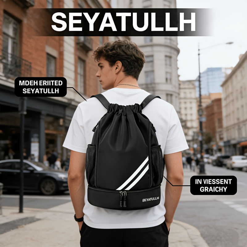 Image of Drawstring Gym Bag, Large Capacity, Worn As A Single-shoulder Or Crossbody Bag For Travel And . Logo
