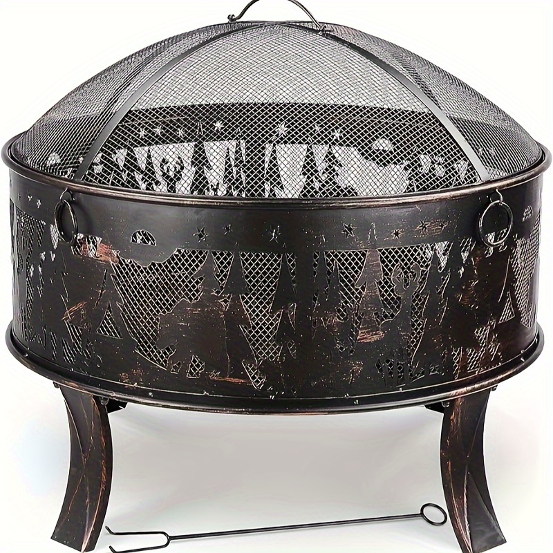 TEMU Fire Bowls, Fire Bowl With , Fire Bowl Garden Ø71x65cm, . & Charcoal , Fire Basket , Fire Pit For Garden Camping Beach - Flower Grass