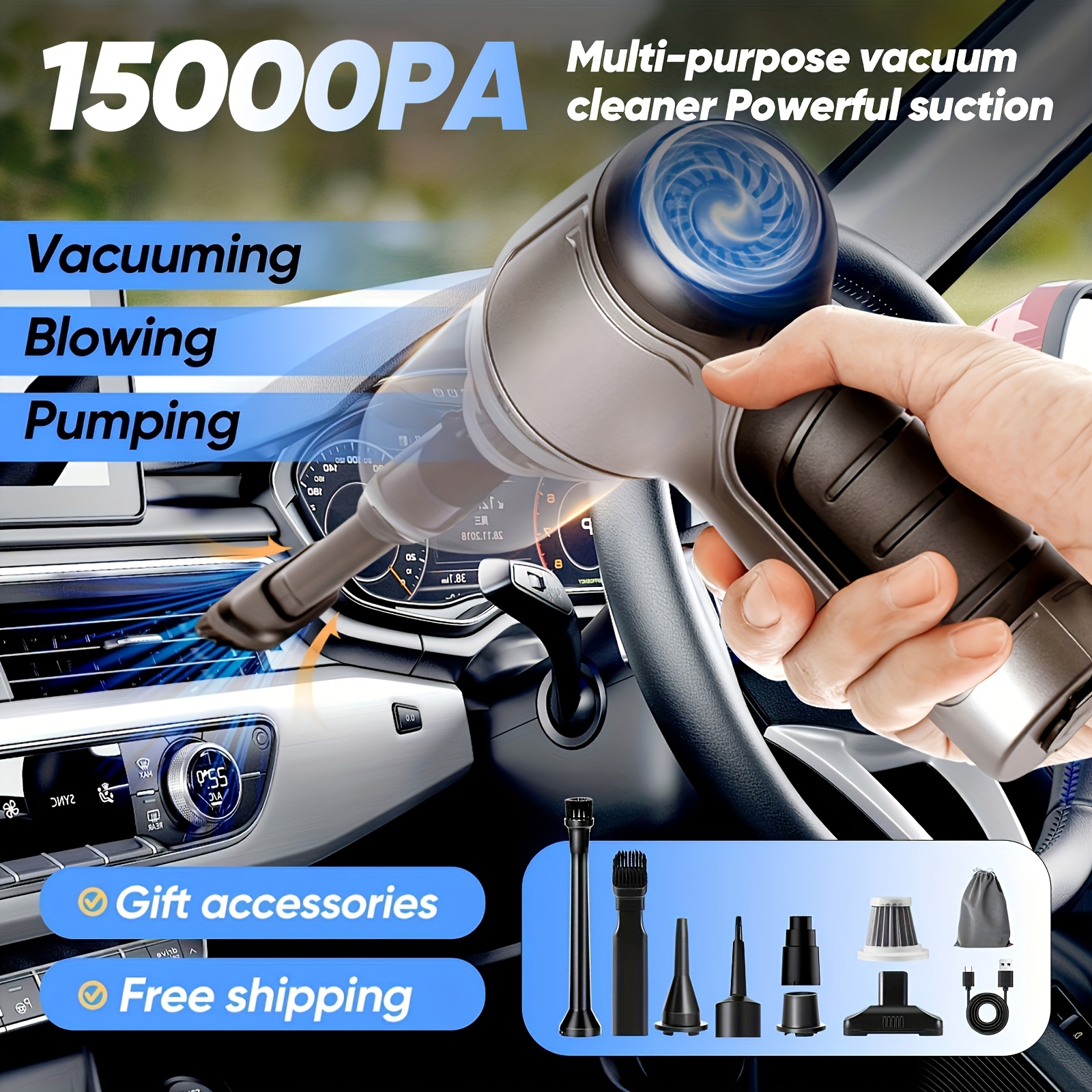 

Sakerplus Mini Car Vacuum Cleaner, A 1 Wireless Handheld Vacuum Cleaner With A 15000pa High--type Brushless Motor, Suitable For Vacuuming Cars And Indoor Corners. Evacuated. Send Small Accessories. .