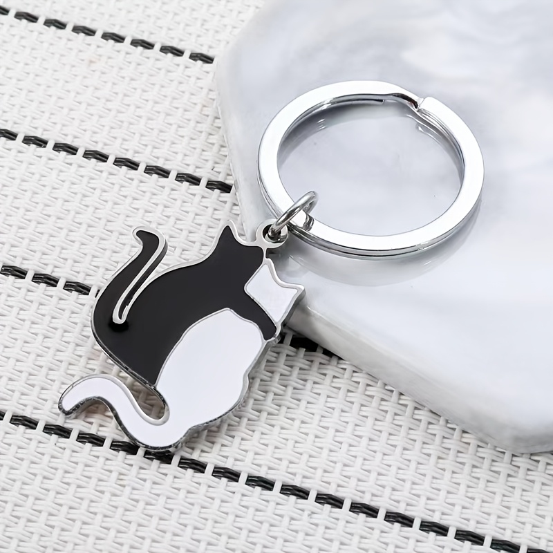 TEMU 1pc Black And White Back View Cat Keychain Couple Keyring Creative Keychain Backpack Pendant Gift