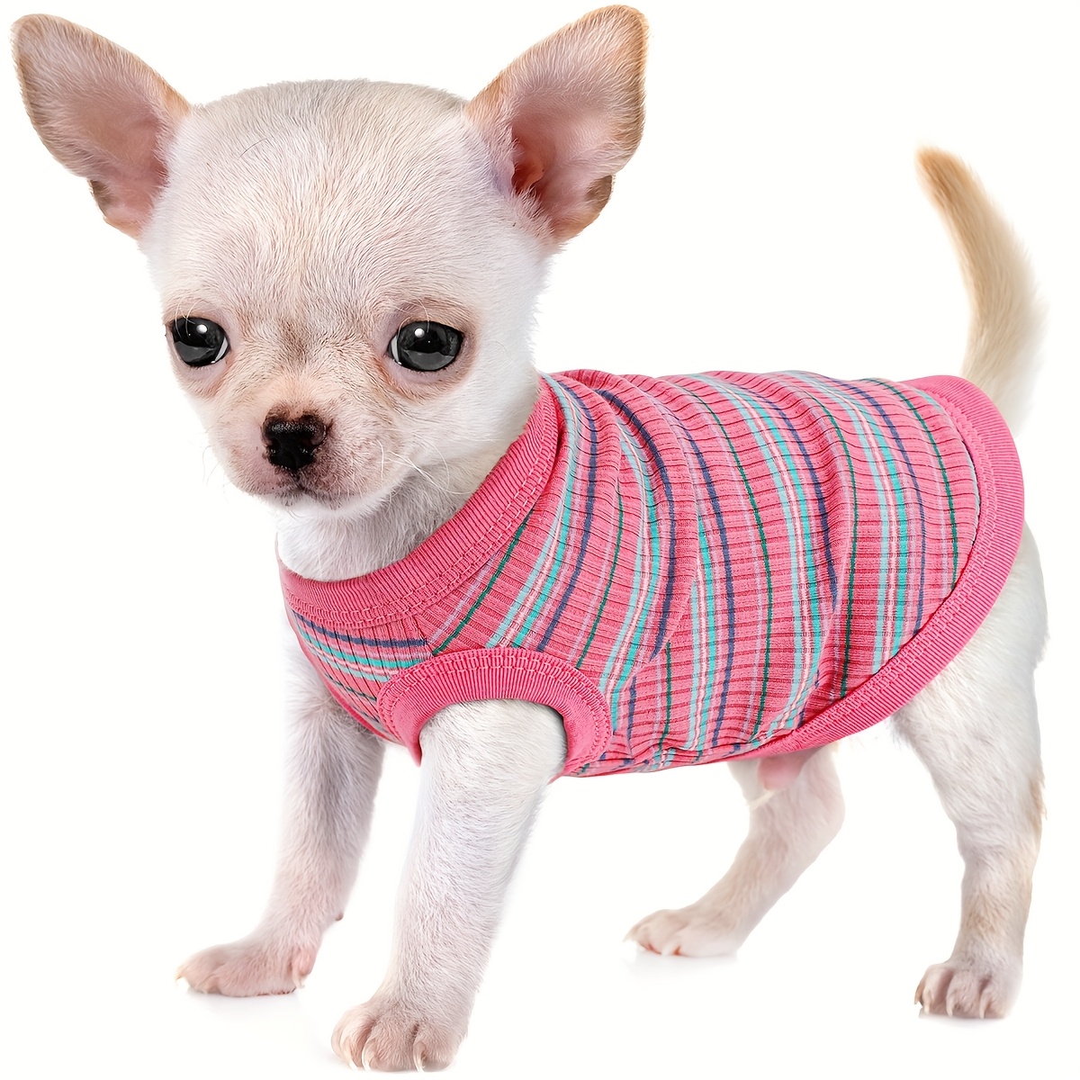 E-shop Paiait Weiches Geripptes Hundeweste - Rosa Gestreiftes Tanktop für Kleine bis Extra Kleine , Einfacher Pullover-Stil, Nur Handwäsche,