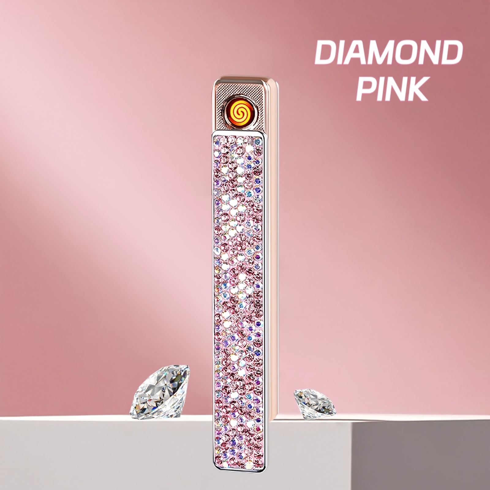 TEMU A Rechargeable Lighter With Diamonds, Designed For Women, Featuring A Windproof Usb Charging , Compact And Stylish