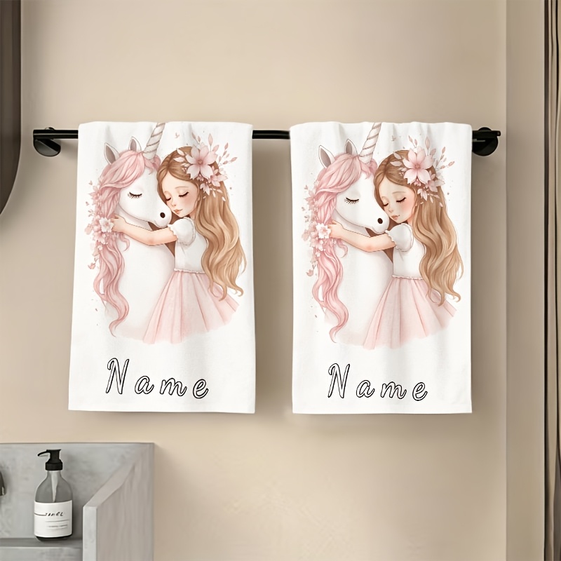TEMU 1pc, Customized Name Unicorn, Cartoon Anime Towel Striped Design, Bathroom Towel, Absorbent Quick-dry Towel, Nordic Minimalist Style Towel,