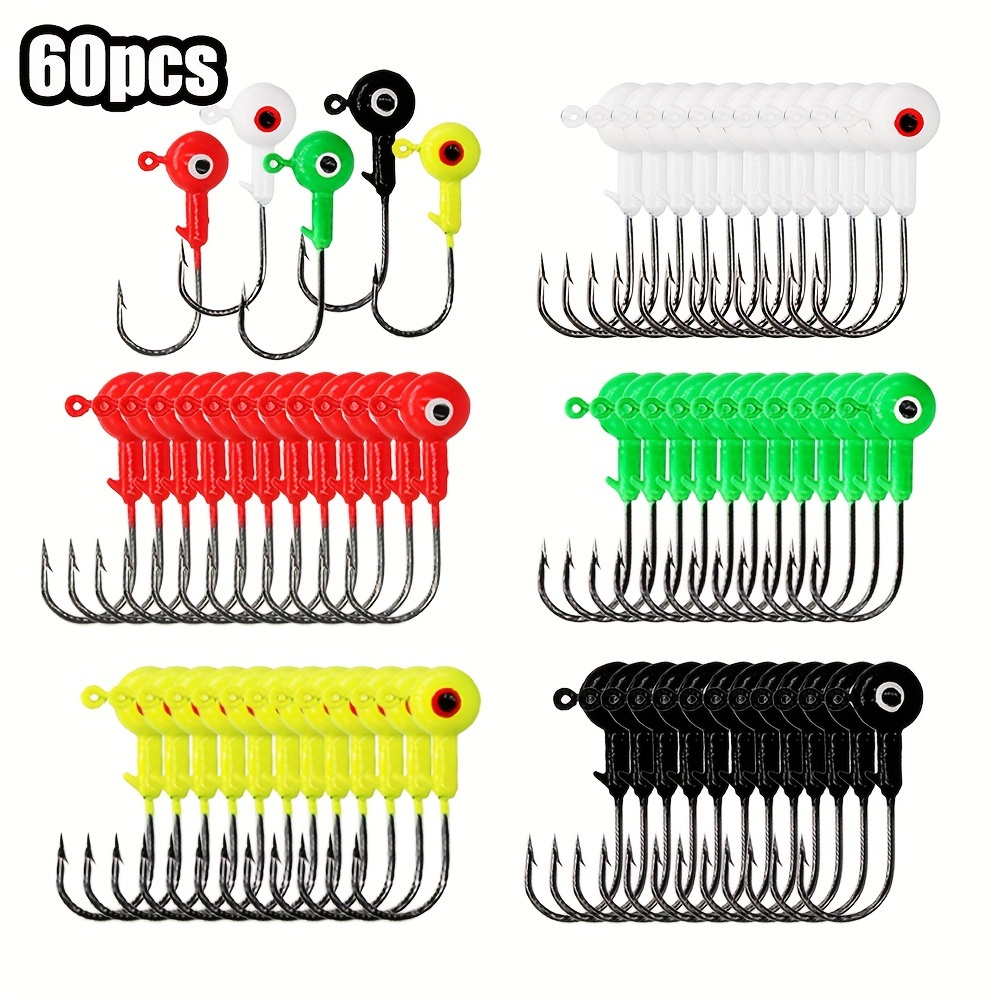 

60 Pieces Fishing Lures Jig Heads Ball Head Fishing Hooks Round Fishing Lures Ball Head Jigs With Double Eyes For Freshwater Or Saltwater