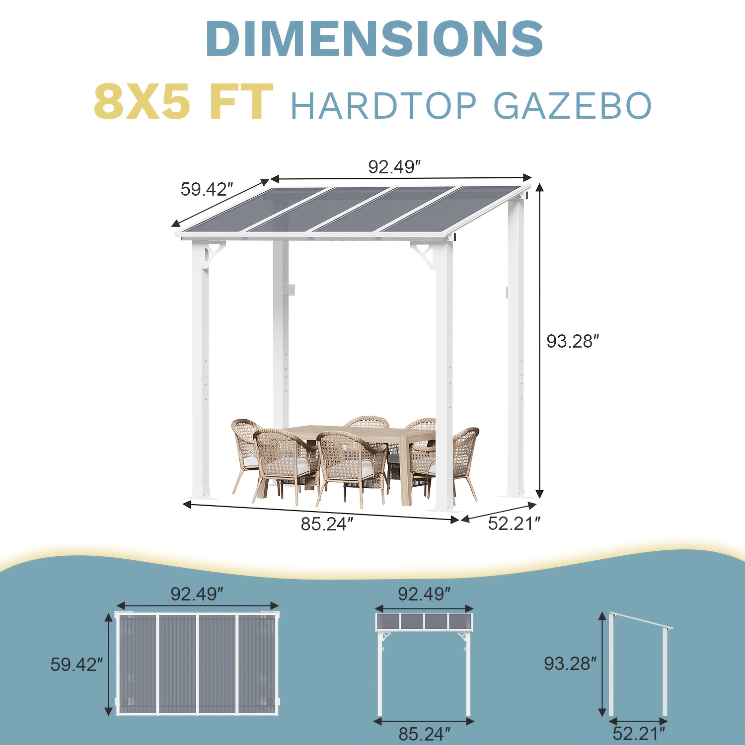 TEMU Outdoor Gazebo For Patio, Lean To Hard Gazebo Shelter Pergolas And Gazebos With Roof, Small Wall-mounted Heavy Duty Awnings For Patio, Decks,