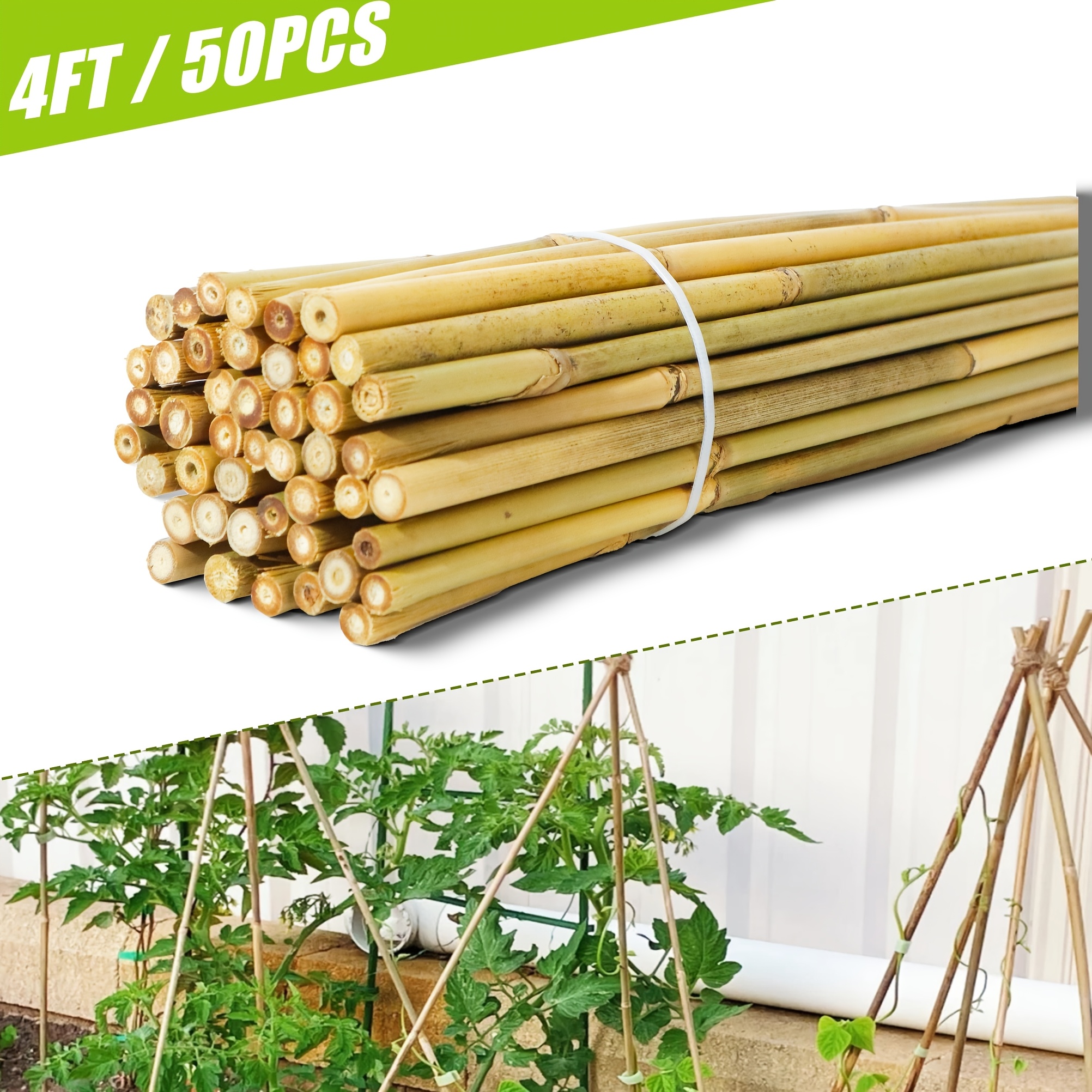 50pcs 4ft/2ft/18in bamboo plant stakes for indoor outdoor plants,  0.32in-0.4in bamboo sticks garden support stakes bamboo poles trellis for  tomato vegetables beans trees potted climbing plants - patio, lawn & garden  -