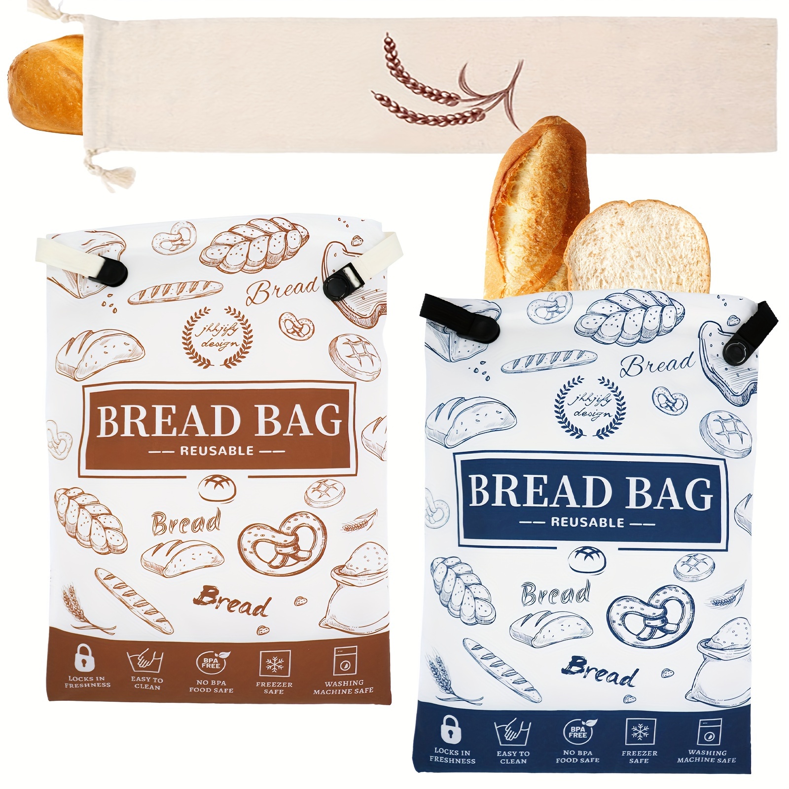 

3 Packs Reusable Bread Bags For Homemade Bread, Sourdough Bread Bags To Keep Bread Fresh In Freezer, 2 Machine Washable Lined Bread Bags And 1 Linen Baguette Bag