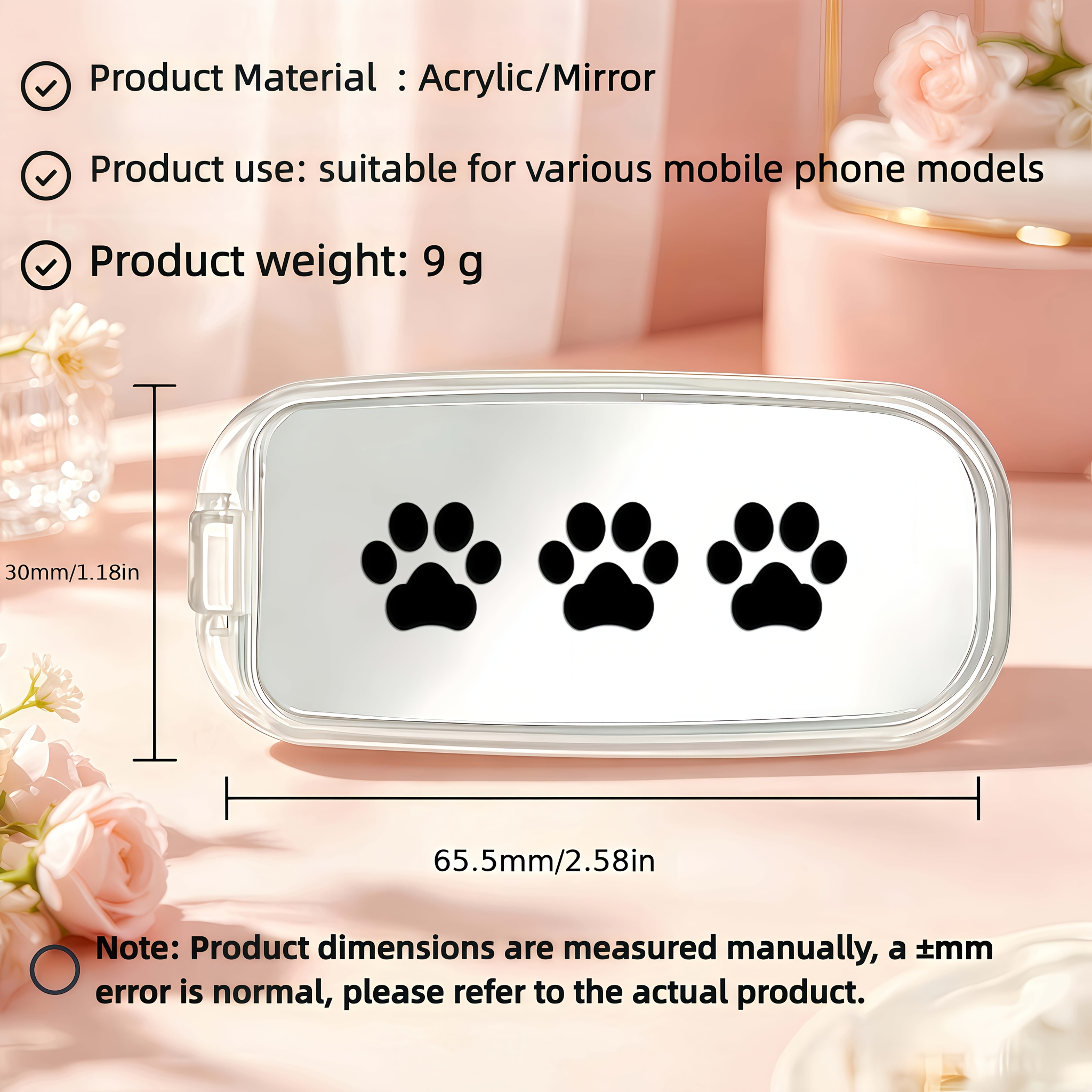 Black Cat Paw Print Pattern Transparent Phone Stand, Foldable