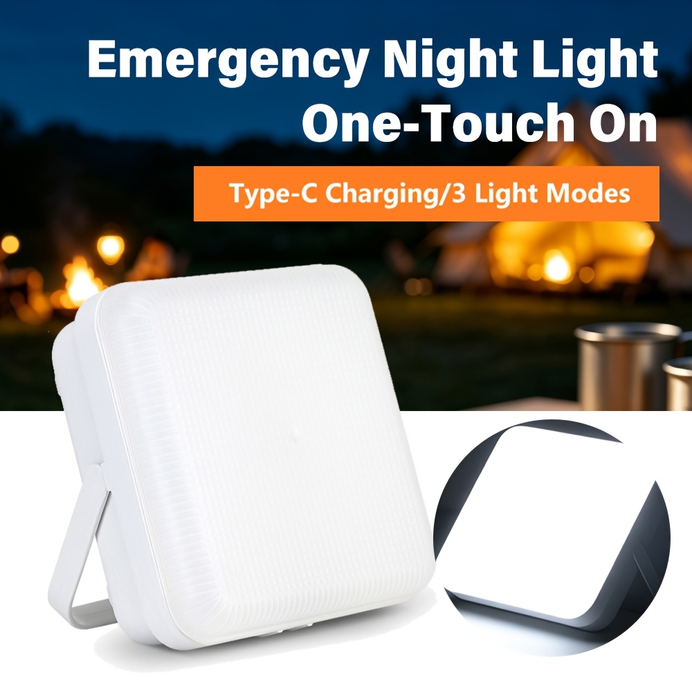 TEMU Lampada da campeggio LED portatile, luce notturna di emergenza ricaricabile USB, luce da sospesa con gancio, 3 modalit� di illuminazione, torcia