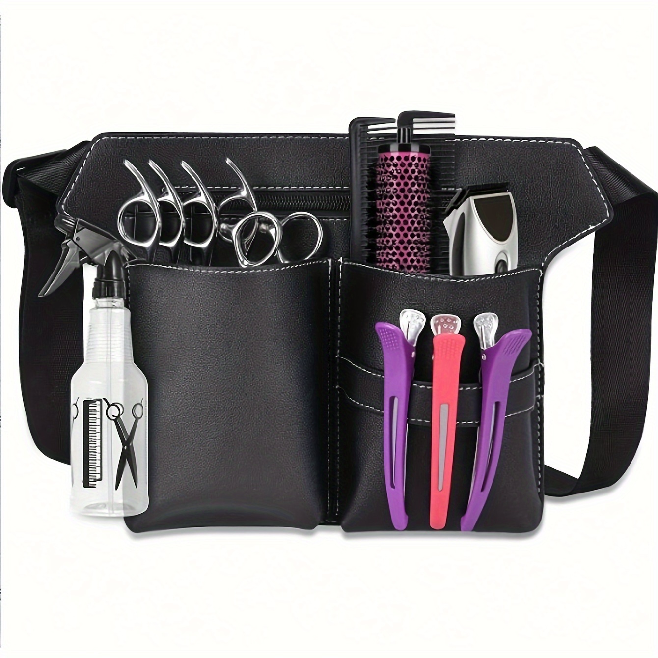 

Professional Hairdresser Tool Belt, 1pc, Stylish Scissors Pouch, With Multiple Compartments, Leather, For Hair Stylist, Salon Use