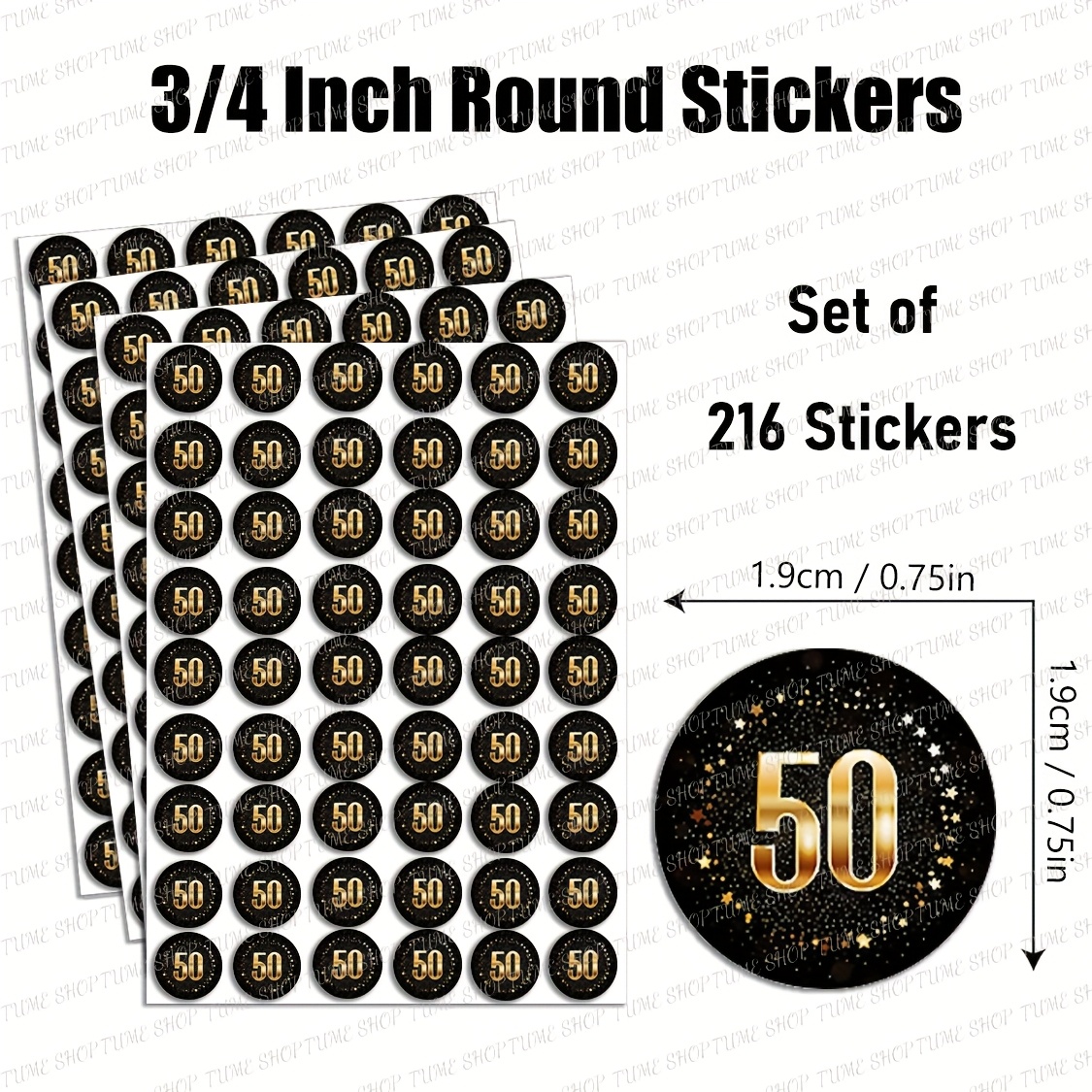 Image of Set Of 216 Golden Fifty Background With Stars Birthday Label Stickers For , Happy Birthday Candy Party Favors