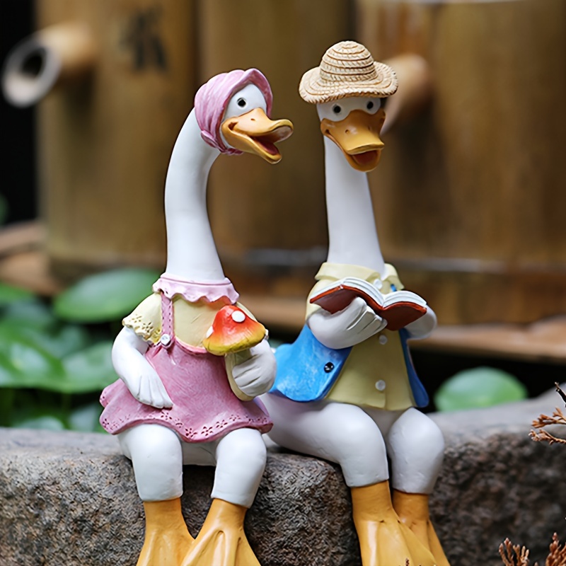 

2pcs Modern Resin Ducks Couple Figurines, Garden Villa Farmhouse Landscape Decor, Outdoor Courtyard Animal Ornaments