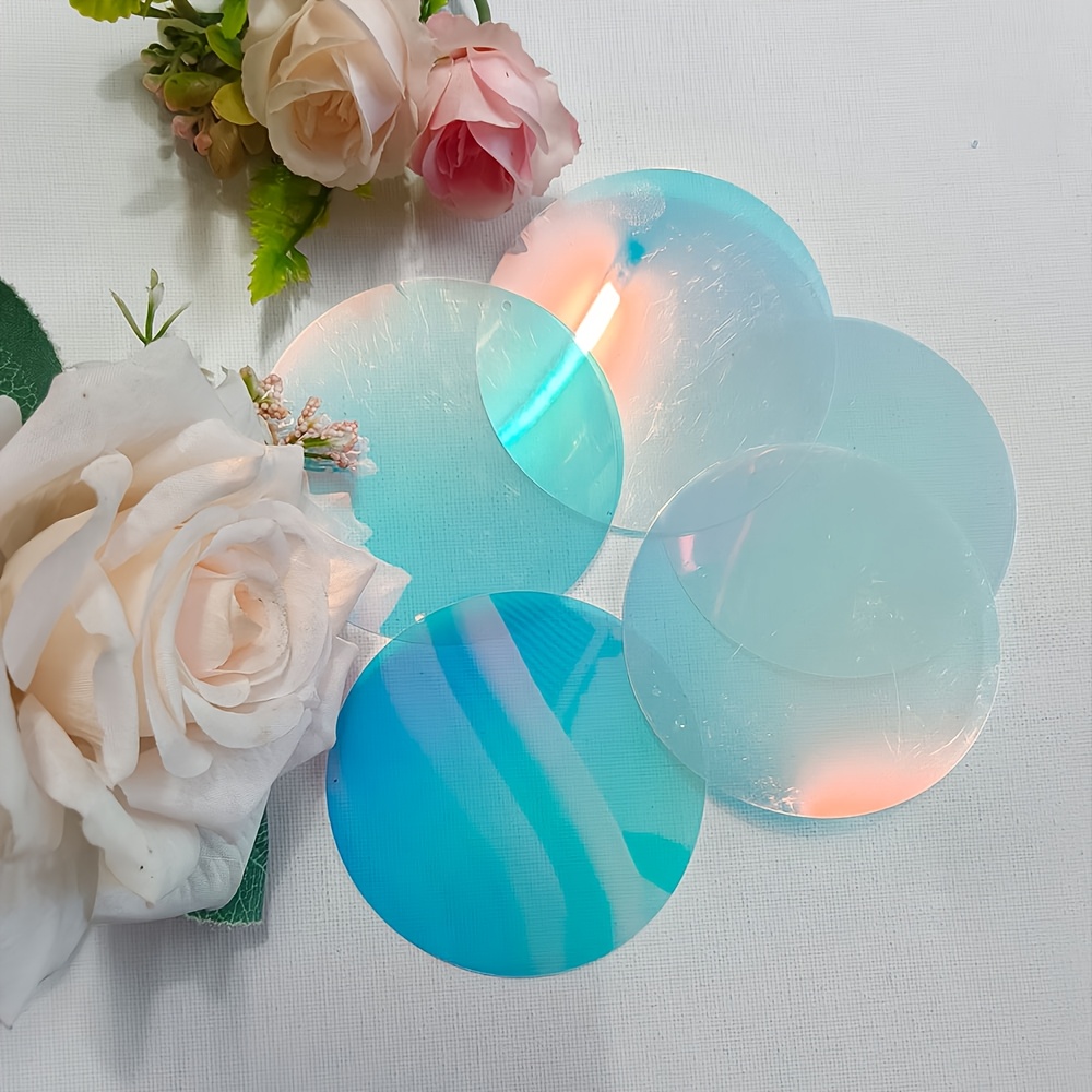TEMU 30g 13pcs 80mm Transparent Iridescent Goldfish Scale Large Sequins With Side Holes, Apparel Accessory Sequins, Mermaid Color Sequins, Wall