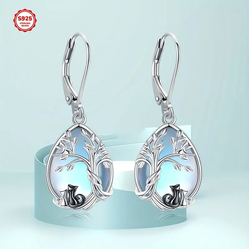synthetic   mother daughter cat earrings for women 925 sterling   cat earrings dangle tree of life synthetic   jewelry Product details 1