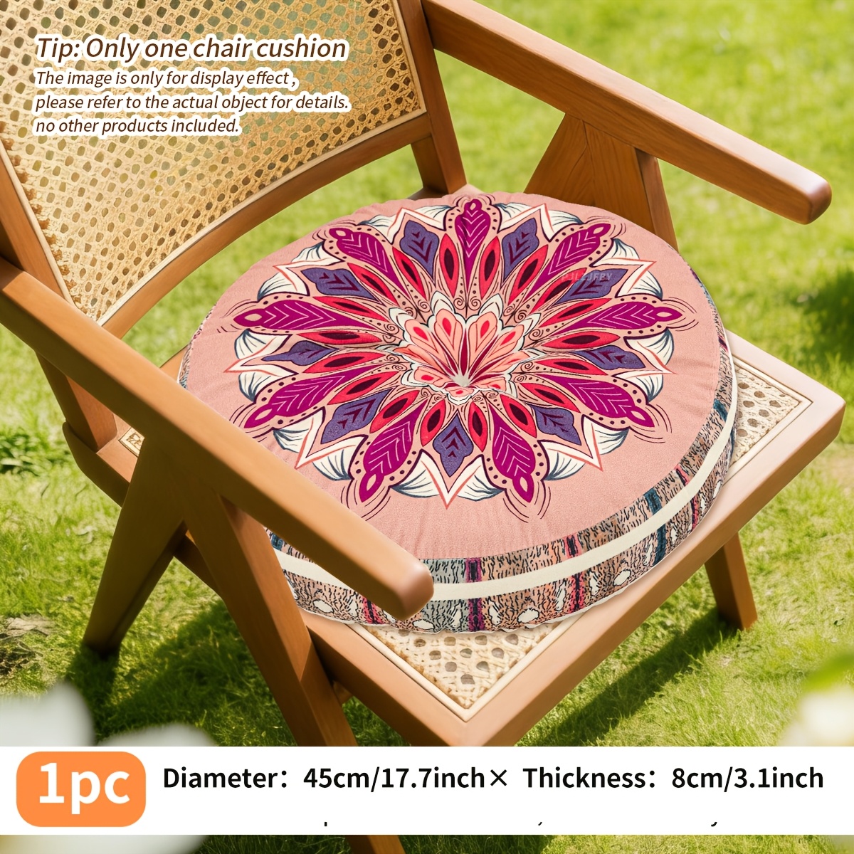 TEMU 1pc Round Patio Chair Cushion, Thickened Polyester Filling, Stitched And Fixed, Bohemian Style, Suitable For Sunroom Chair Cushions, Meditation