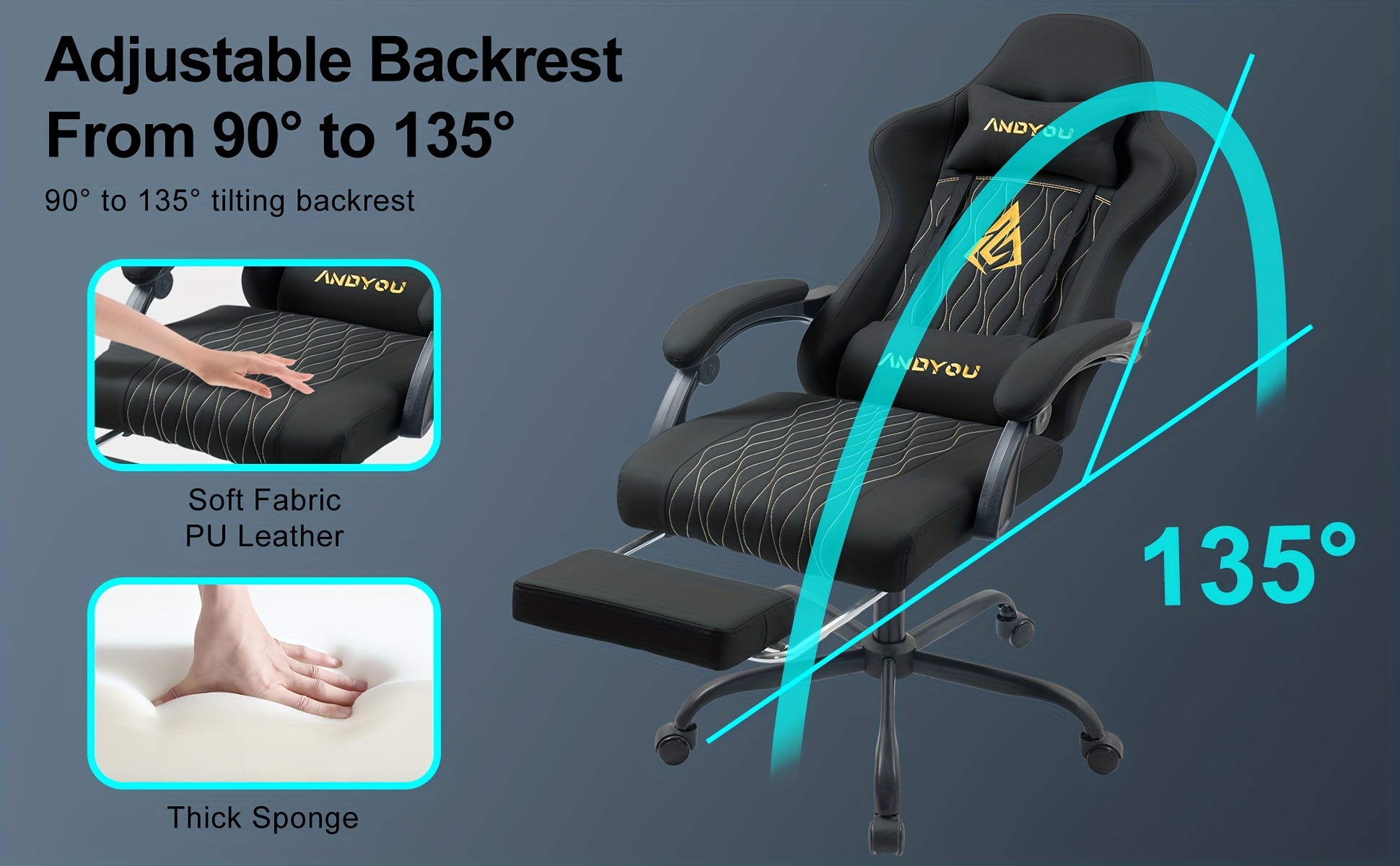 Andyou Gamingstoel met Voetenbankje, Ergonomisch Ontworpen, Gemaakt van Duurzaam PU Leer