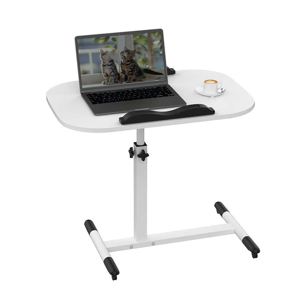 Computer Table, Laptop Table With Wheels, Computer Table On Bed, Height Adjustable, Suitable For Bedroom And Sofa, 60x40x61-95cm, White