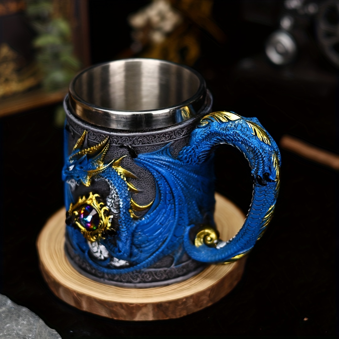 a stainless steel beer cup with a dragon statue a 3d western winged dragon mug and coffee cup christmas gift halloween tabletop decoration cute dragon decoration bar water cup details 3