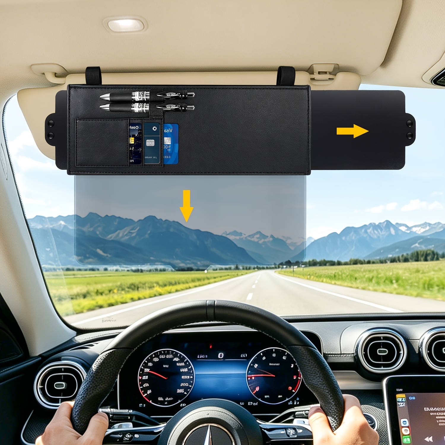 TEMU Sun Visor Extender For Car With Side Sunshade, Upgraded Car Sun Visor Extension Blocker With Fashion Glasses Holder, Clips And Straps Design |