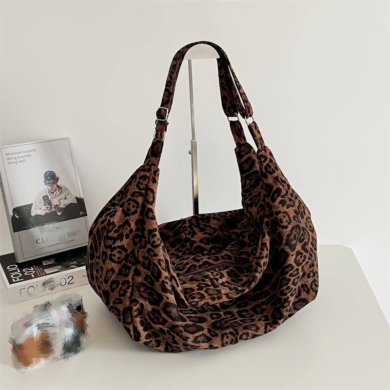 TEMU Vintage Leopard Print Large Tote Bag Made Of Plush Fabric, Worn As A Single Shoulder Bag, Double Shoulder Bag, Or Crossbody Bag. A Spacious Tote