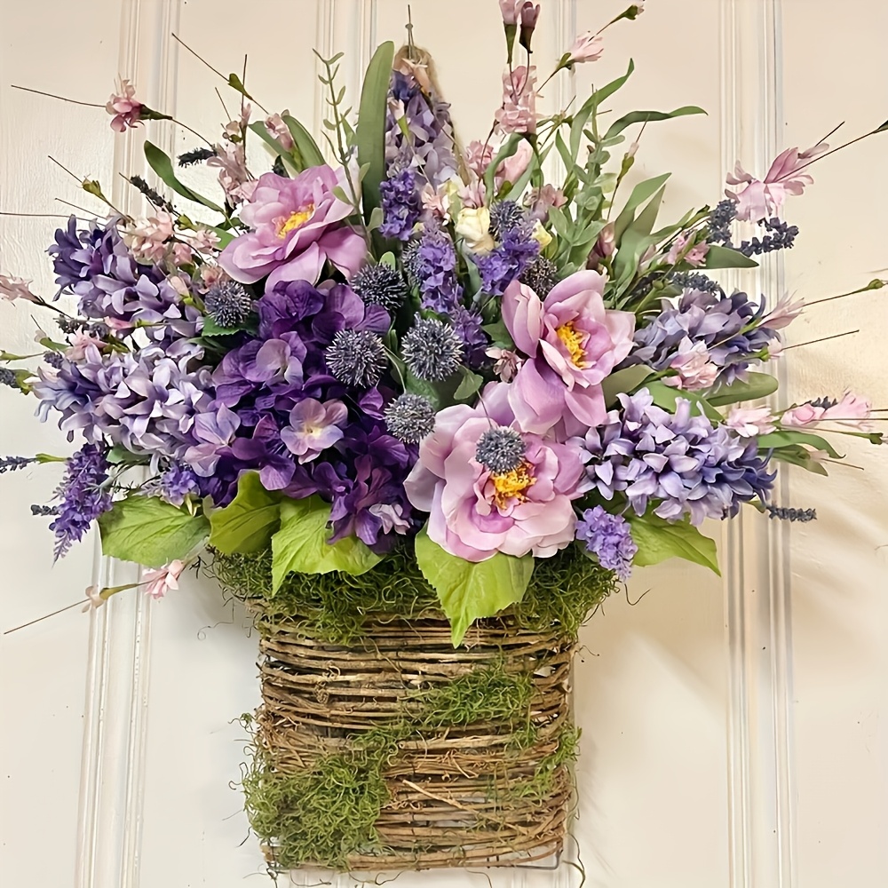 

15.7" Artificial Lavender & Ivy Hanging Basket - Easter, Day, And Spring Decor | Ideal For Door, Window, And Wedding Welcome Sign