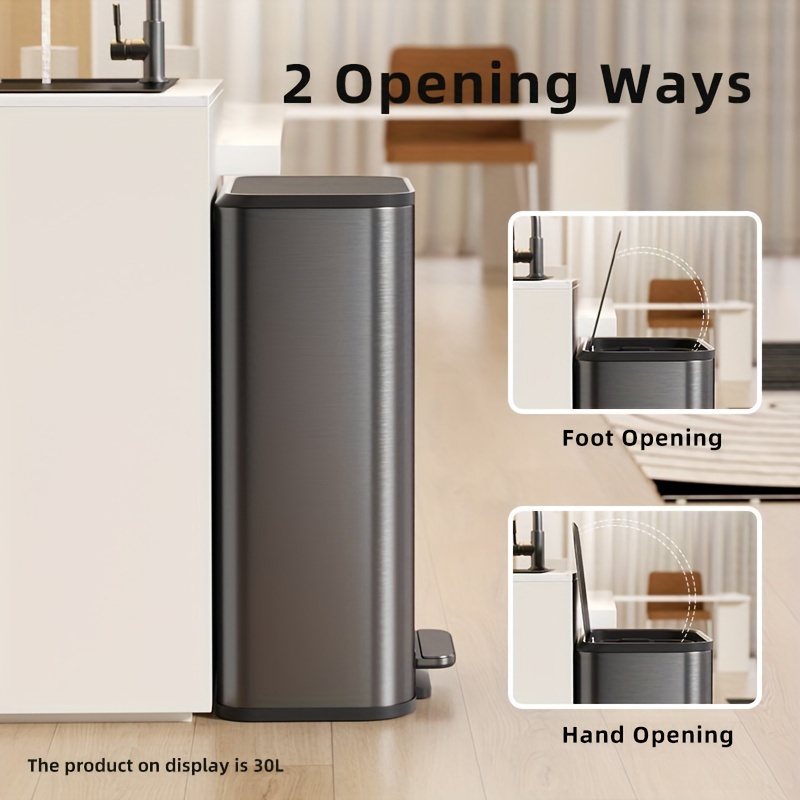 Stainless Steel 30 Litre Trash Bin with Lid, 30.28 L Kitchen Tall Trash Can Bin Metal Waste Bin for Home Hotel Office Public New Home Decoration Christmas Gift Kitchen Trash Cans