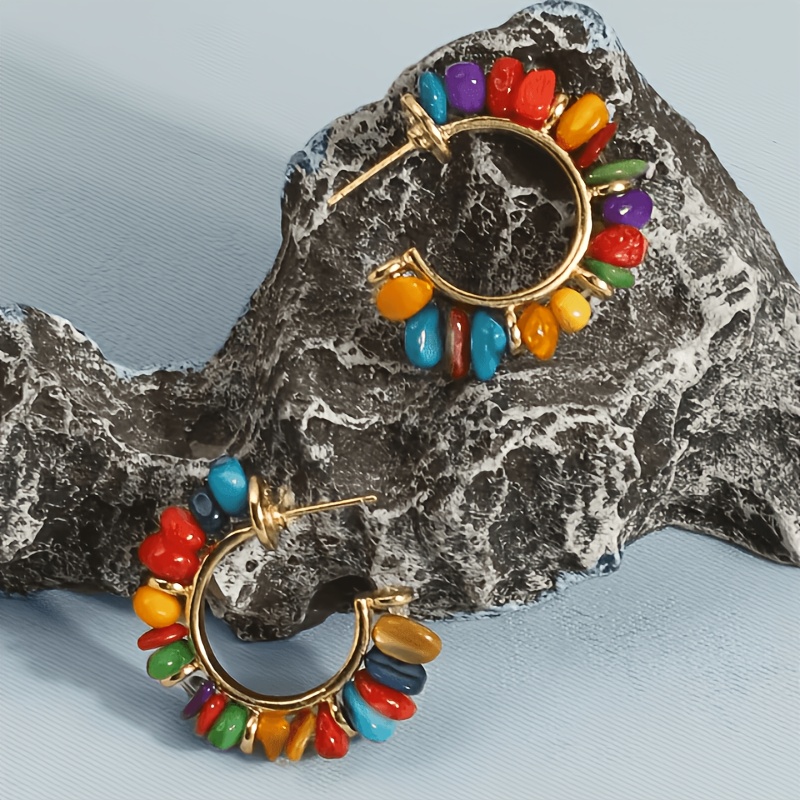 Bohemian Ethnic-Style Turquoise Hand-Beaded Resin Earrings