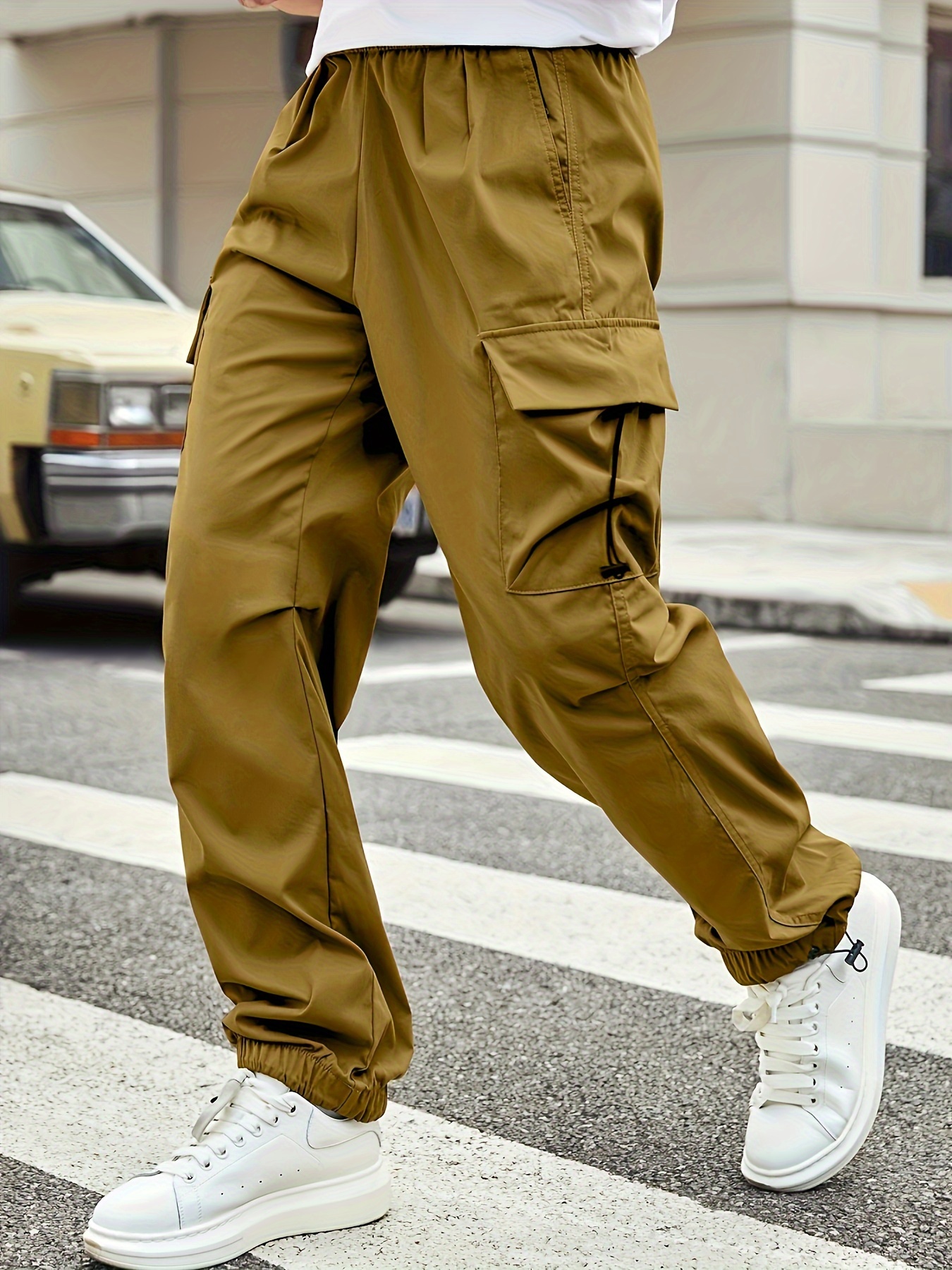 Mens Baggy Pants Loose Fit Cargo Trouser Hip Hop Loose Solid Color