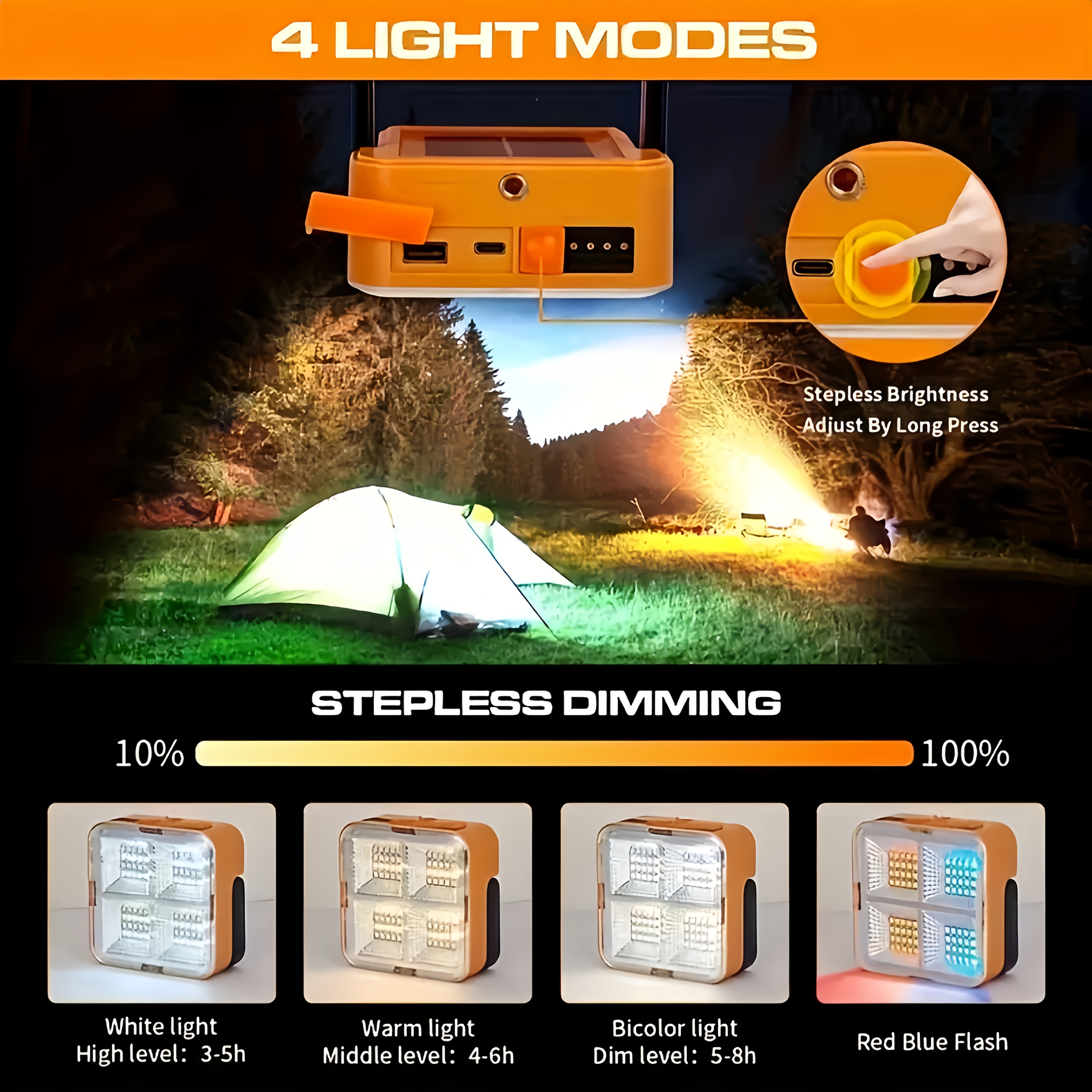 Solar Camping Lights Outdoor Portable Rechargeable Solar Flood Light LED Reflector Rechargeable Projector Floodlight Construction Lamp