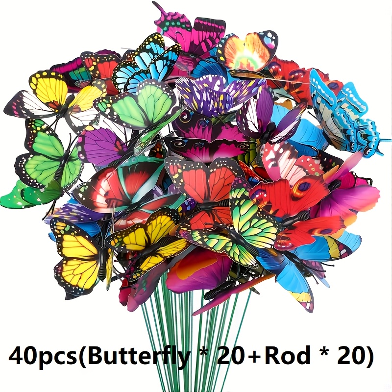 E-shop 40-teiliges Setz Schmetterling*20+Stäbe*20 Whimsical Garden Stakes - Geeignet für Blumentöpfe und Outdoor-Dekoration - Unabhängig, kein