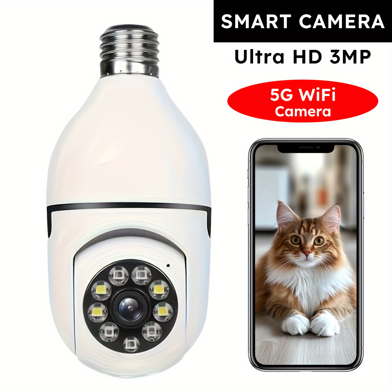 TEMU 1pc Light Bulb Security Cameras, Ease , Indoor Outdoor Wireless Wifi Camera 5ghz, , E27 Light Socket Screw In Security Cameras For Home Cam