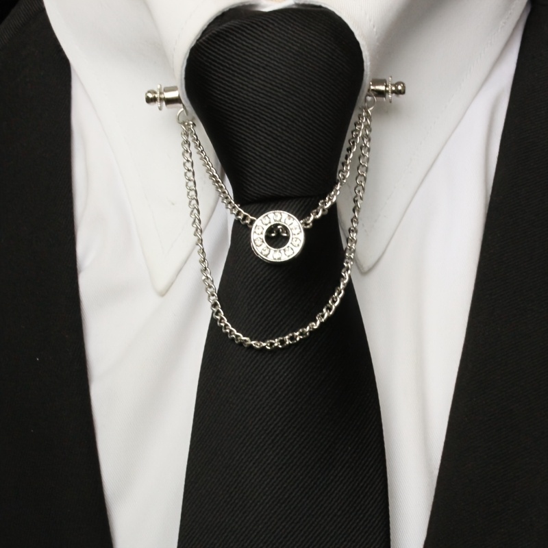 mens dress shirt collar chain Men's Black Striped Dress Shirt Tie Combo Chain Collar DN77M