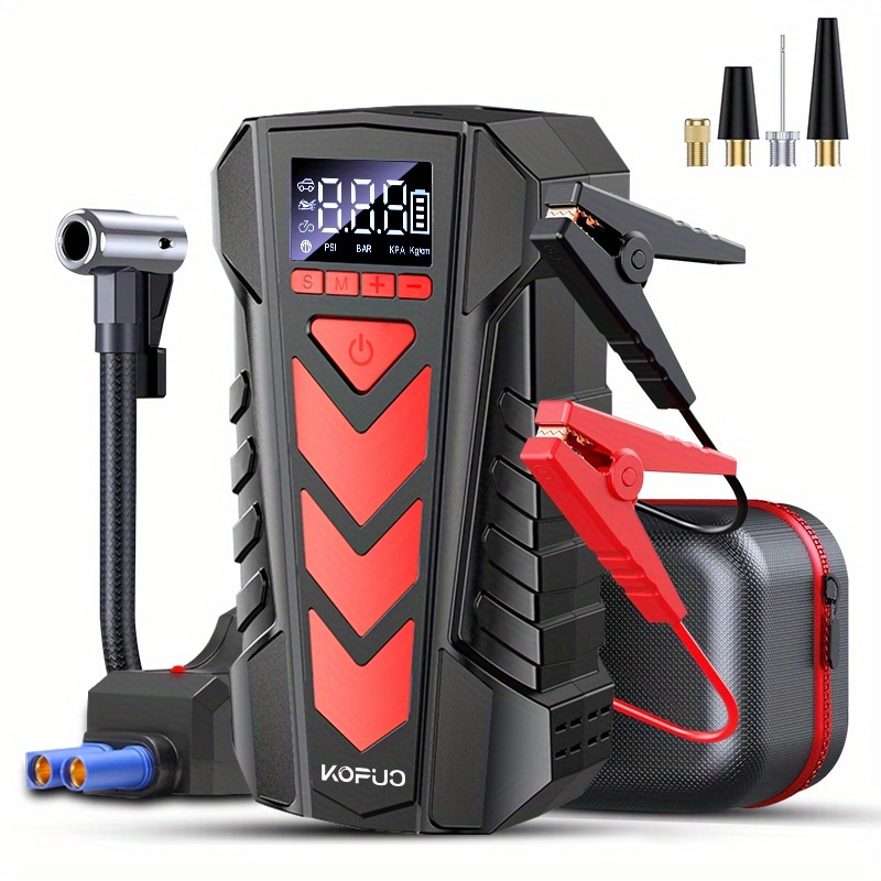 Image of Kopuo Car Jump Starter With Air Compressor (9.0l Gas/8.0l ) 150psi Car Battery Jumper Starter Portable, Jump Box Tire Inflator With Led Flashlight, Lcd Display, Storage Case
