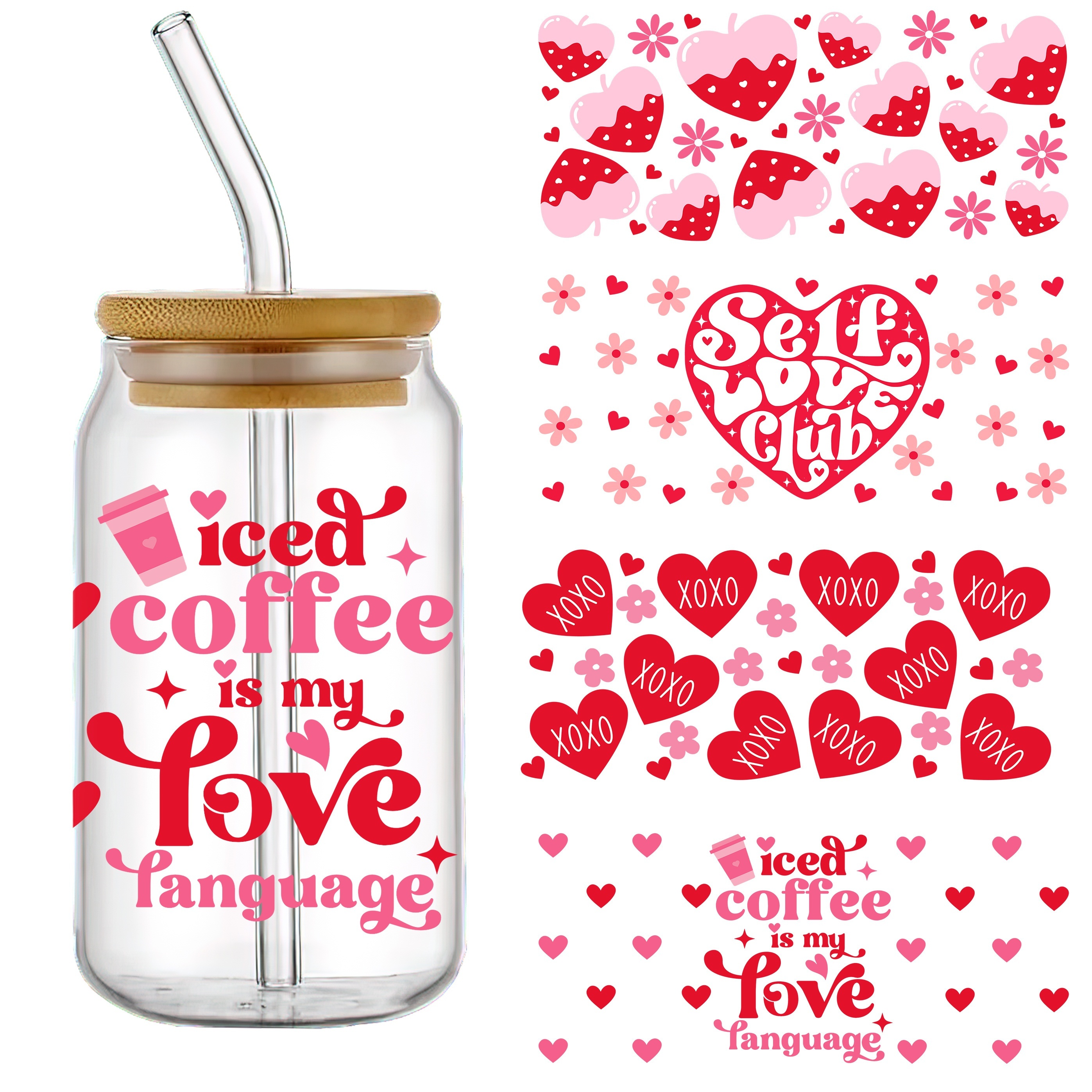 

Set Of 4 Valentine's Day Uv Dtf Self-adhesive Plastic Cup Wraps, Waterproof & -resistant 3d For Tumblers & Bottles - High-quality Decals (4.3"x9.4")