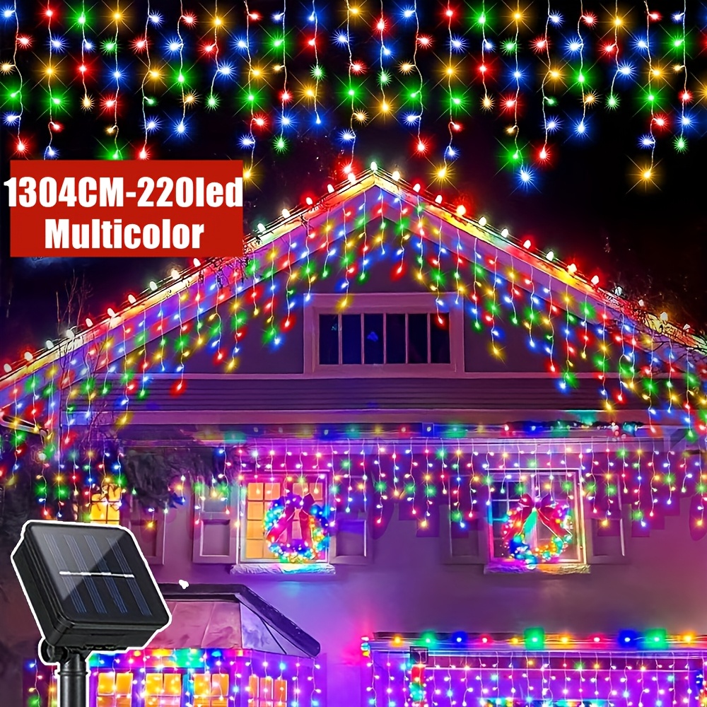 TEMU Outdoor String Lights, Icicle Lights, 98led/166led/ 220 Led, 8 , 5.54/9.04/13.04 Meters Long, Multicolor/white/warm White, Suitable For
