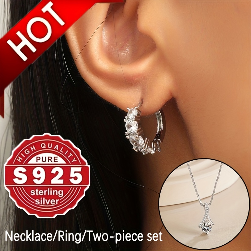 2pcs s925 silver stud necklace accessory set slightly set synthetic zirconia fashion earrings simple necklace womens fashion pendant accessory set suitable for daily matching and as a gift Product details 1