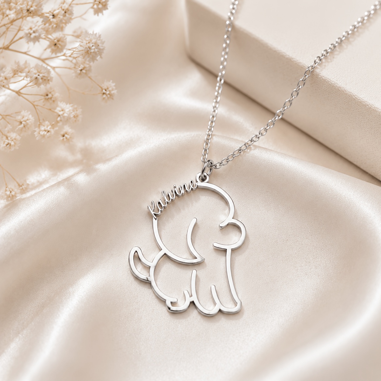 Custom Personalized Puppy Outline Necklace, 18K Golden Plated