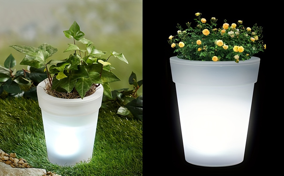 1/2 bucăți de lumini solare pentru ghivece, ghiveci de plastic alb cu 4 lumini led, pot fi plasate în interior,   ar fi masa de dining, dormitor, sufragerie, birou, masa, fereastră, balcon, curte, grădină, gard, potrivite pentru diverse ocazii interioare și exterioare detalii 2