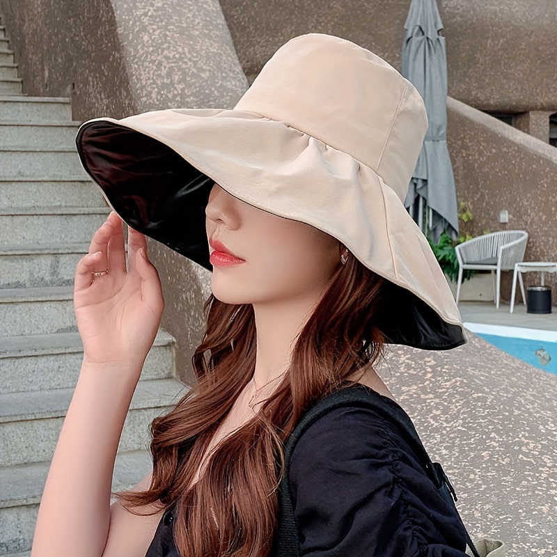 Women's Wide Brim Sun Hat Uv Protection Foldable Breathable - Temu