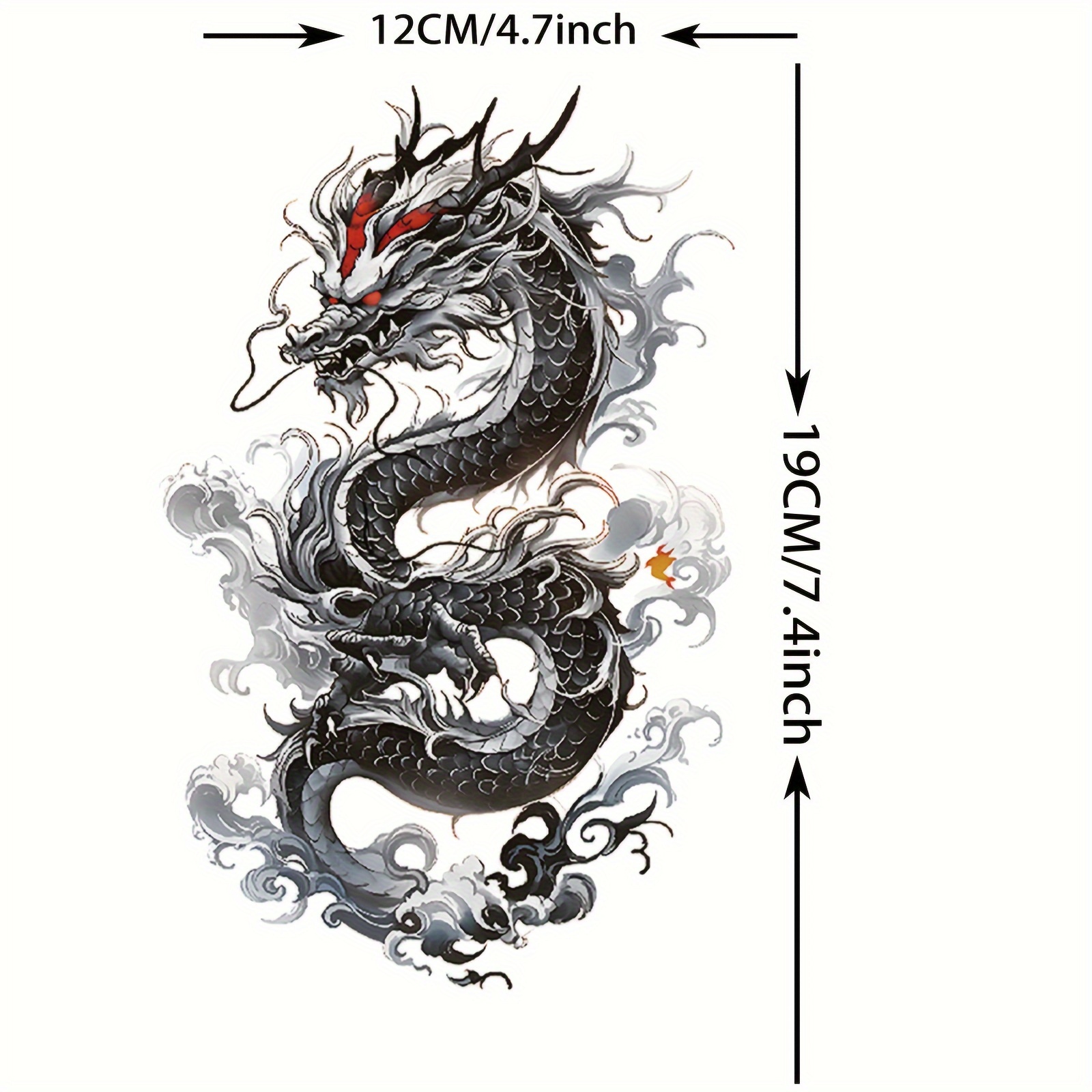 CARGEN Tattoo-Aufkleber Drache – 6-teiliges Set, Große Größe (19x13 Cm), Wasserdicht | Temporäre Tattoos Für Arm & Körper