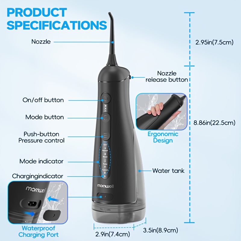 Portable Water Flosser with 5 Modes and 3 Levels