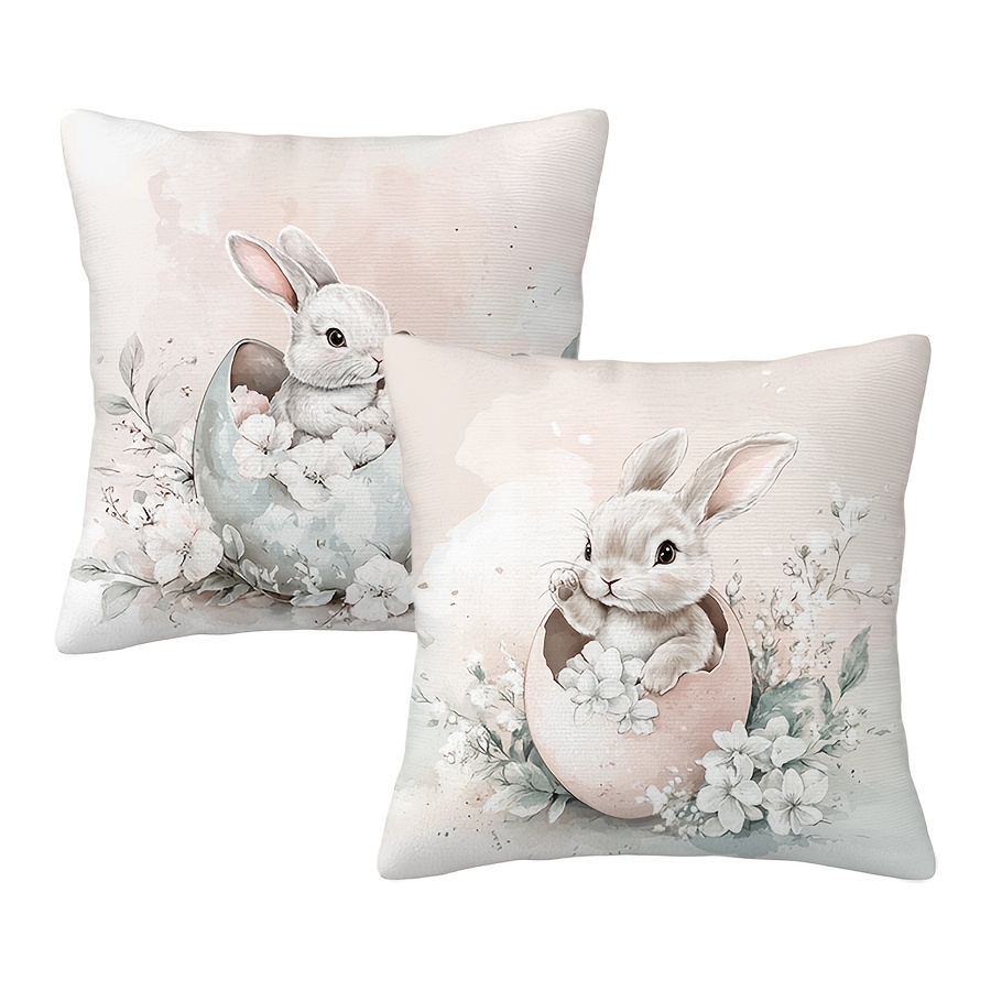 

2pcs Soft Plush Easter Throw Pillow Covers - & Egg Design, Zip Closure, Machine Washable - Living Room, Bedroom, Sofa Decor - 17.72x17.72 Inches