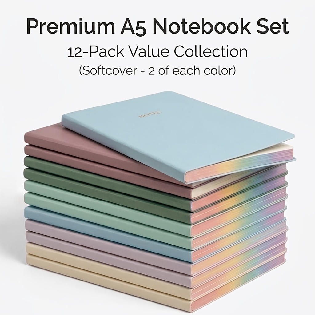 TEMU 12-pack A5 Softcover Notebooks, Pastel Pu Leather Journals With , 5.7" X 8.2" Lined Skin-feel Journal, 80 Gsm 160 Pages, Flexible Writing Pads