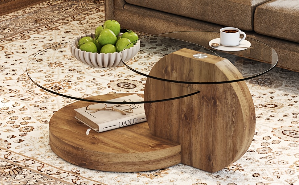 Glass Coffee Tables for Living Room Round Coffee Tables Modern Double Layer Round Table Circle Coffee Table for Small Space Home Office, Durable And Not Easily Broken, Easy to Assemble, Fashionable Design Feel (42 Inch X 17 Inch)